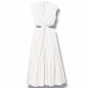 Club Monaco White 100% Cotton Twist Front Cut Out Maxi Dress Size 14 Cottagecore